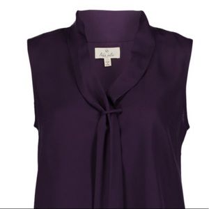 Purple Tie-Neck Sleeveless Blouse, L
